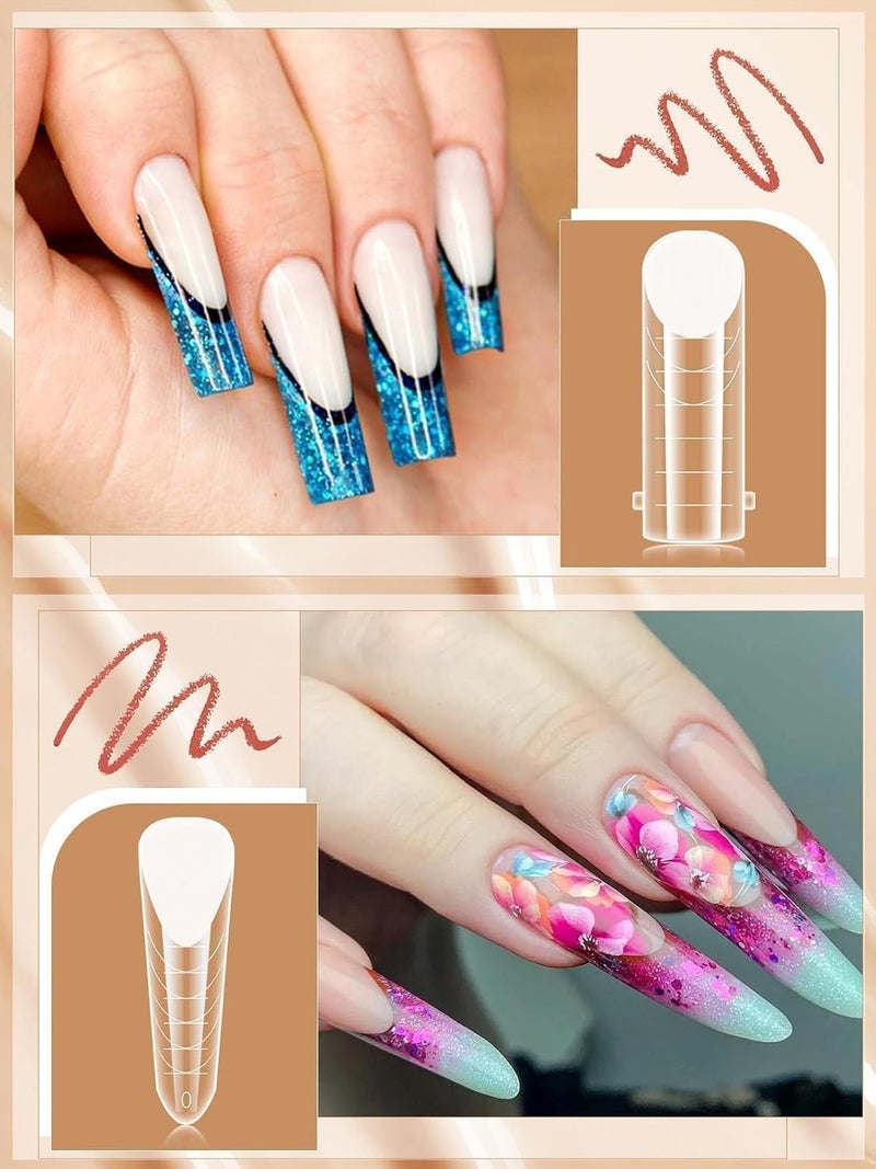 EBANKU 288PCS Poly Extension Gel Dual Nail Forms, Stiletto Coffin Acrylic Nail Forms for French Nails, 76PCS Duet System Dual Forms Sticker Silicone Pads, 6 Styles Scale for Manicure Extension - Image 4